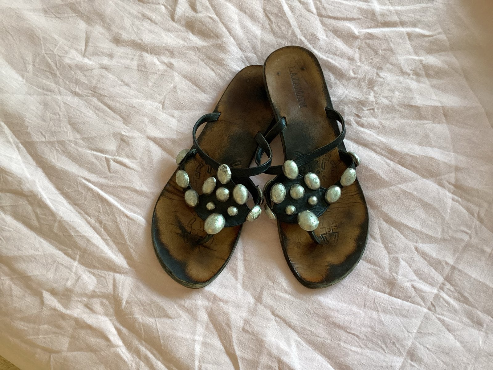 Leren slippers van Lazamani - Maat 39, Ophalen of Verzenden, Gedragen, Zwart, Slippers
