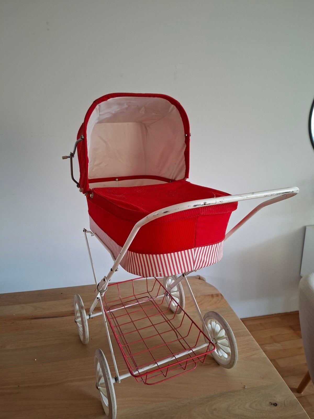 Vintage poppenwagen rood wit gestreept, Ophalen, Gebruikt, Overige typen