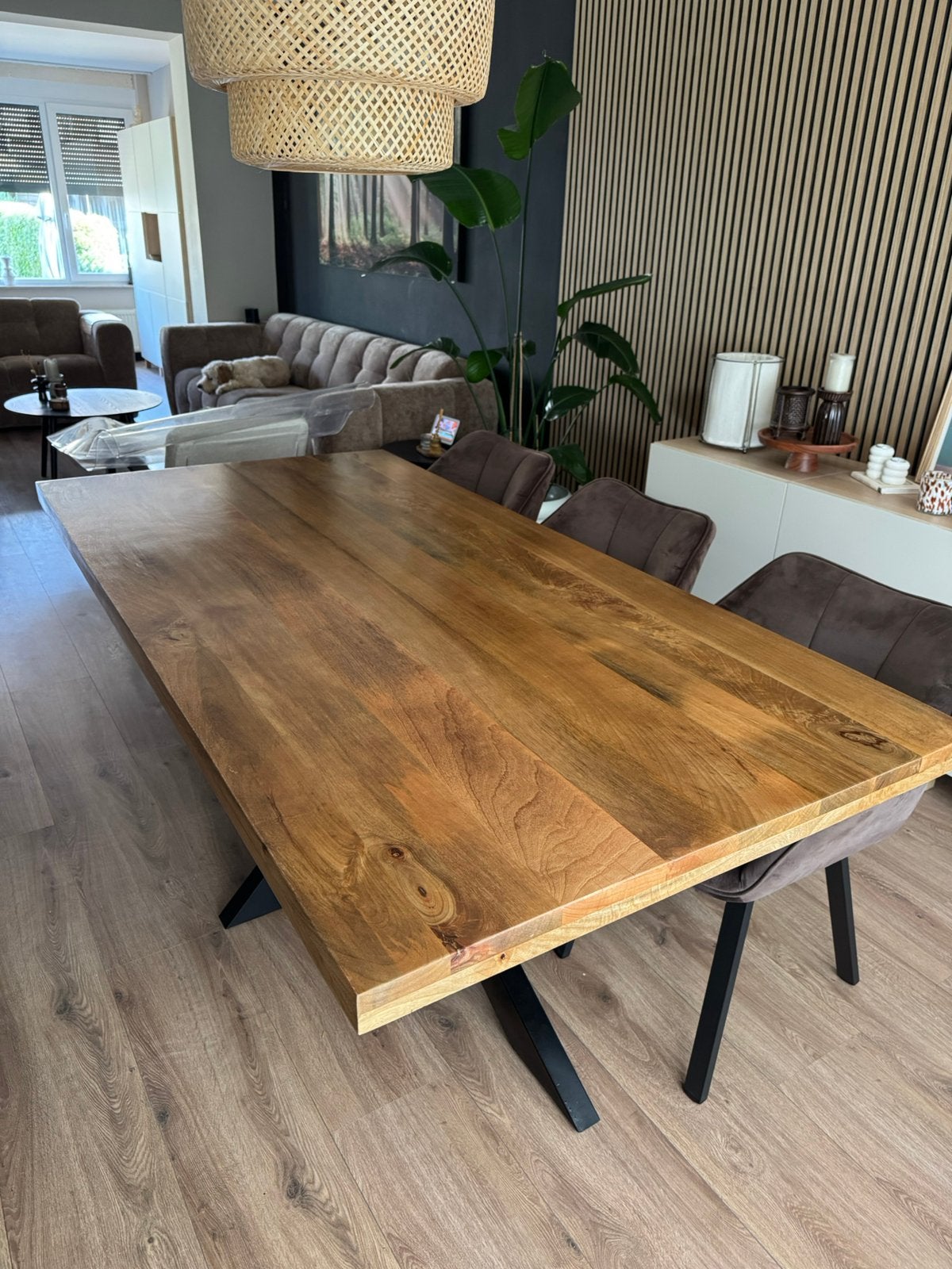 Eettafel Mango hout plus Stoelen 100x200cm, Ophalen, Industrieel landelijk, 200 cm of meer, 50 tot 100 cm
