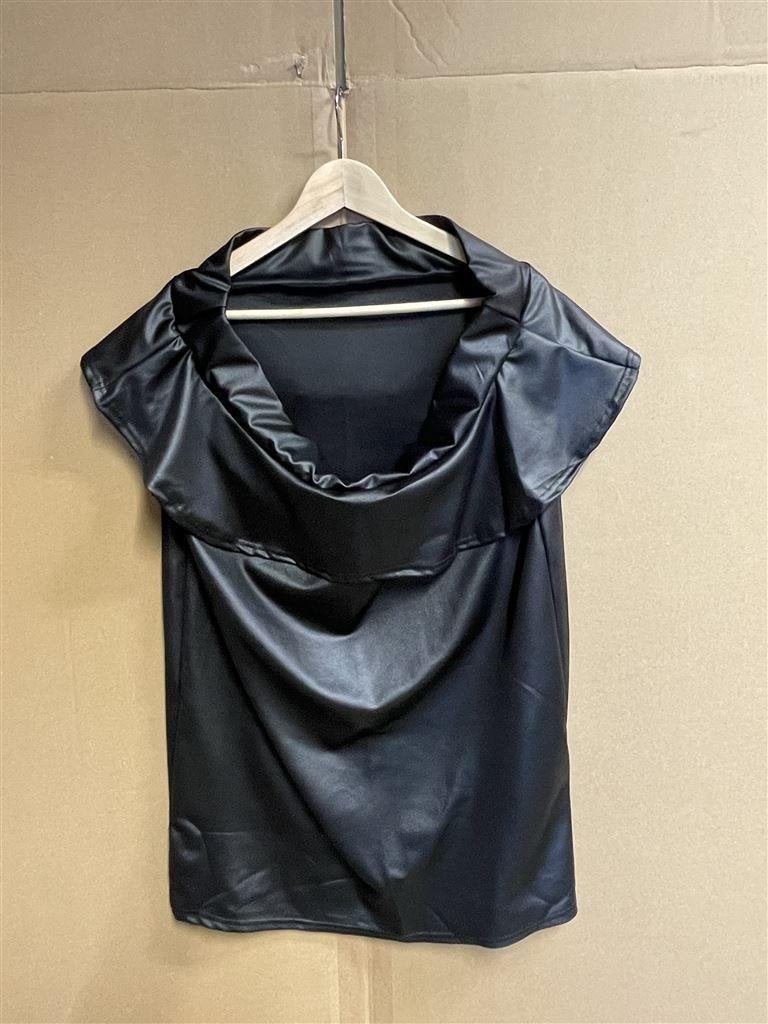 wet look - nat leer look shirt -, Kleding | Dames, Jurken, Ophalen of Verzenden, Zo goed als nieuw, Zwart, Boven de knie