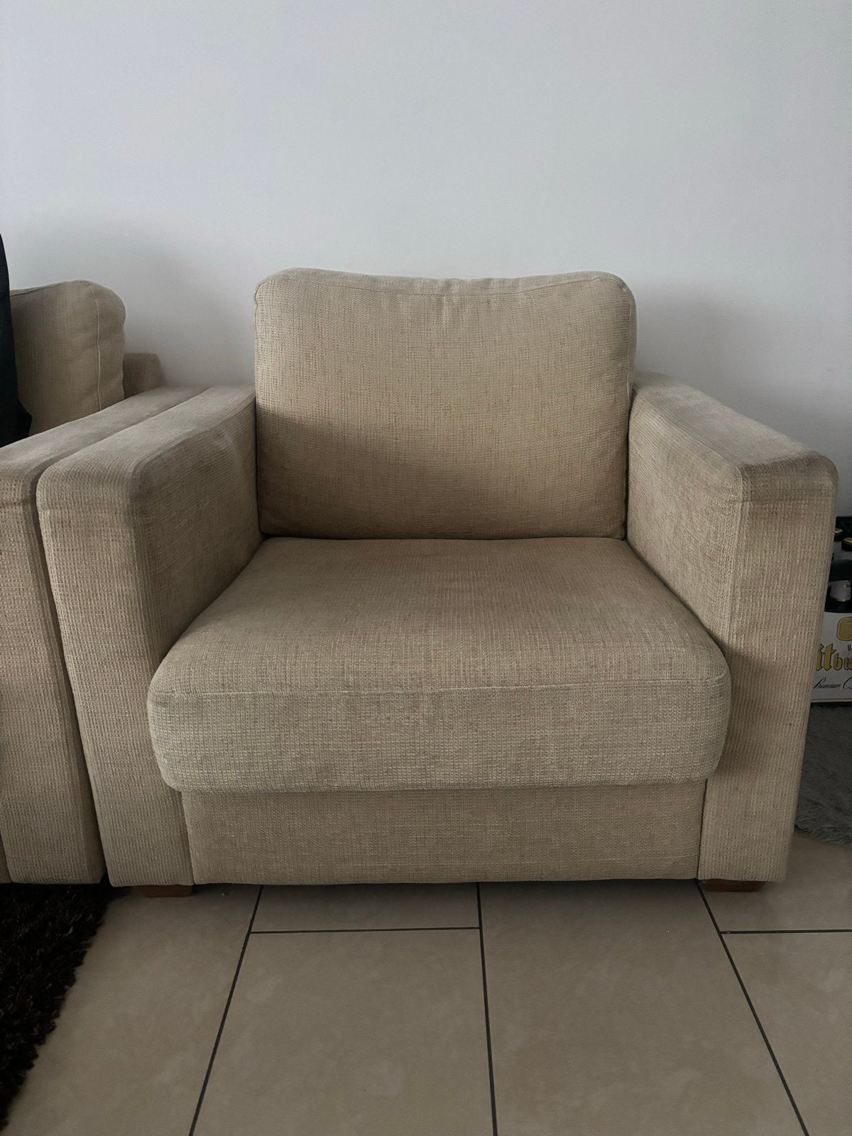 Beige love chairs Fauteuils - set van 2, Ophalen, Gebruikt, Stof, 75 tot 100 cm