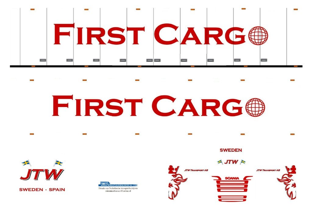 Vrachtauto decal 1:50 JTW transport / First Cargo type 1, Verzenden, Nieuw, Bus of Vrachtwagen, Overige merken
