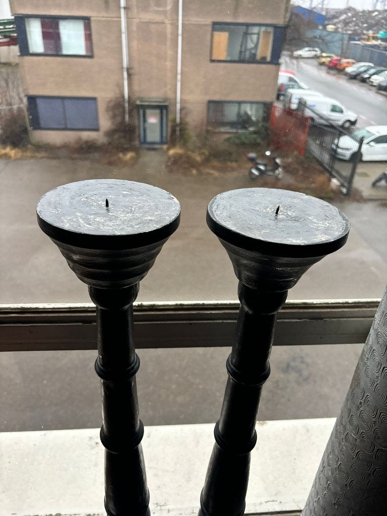 Houten vloerkandelaars zwart paar 2 stuks  CS26741, 80 cm, Gebruikt, Overige typen, Ophalen of Verzenden