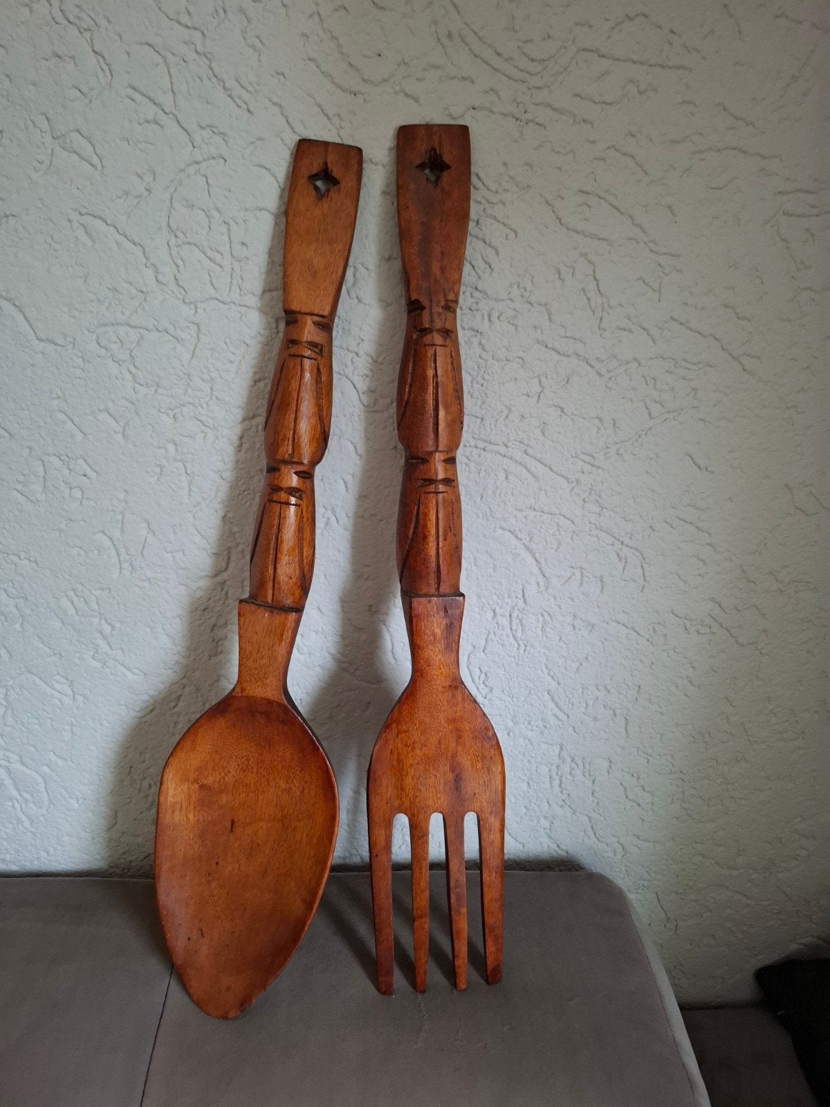 Decoratieve houten lepel en vork set, Hout, Ophalen of Verzenden, Bruin, Overige typen