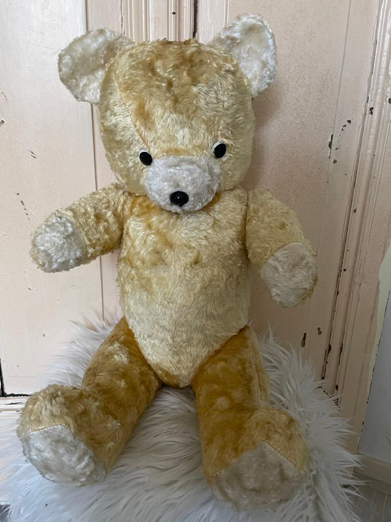 Grote vintage teddybeer 60 cm -stro gevuld- jaren 60, Verzamelen, Beren en Cherished Teddies, Ophalen of Verzenden, Gebruikt, Stoffen beer