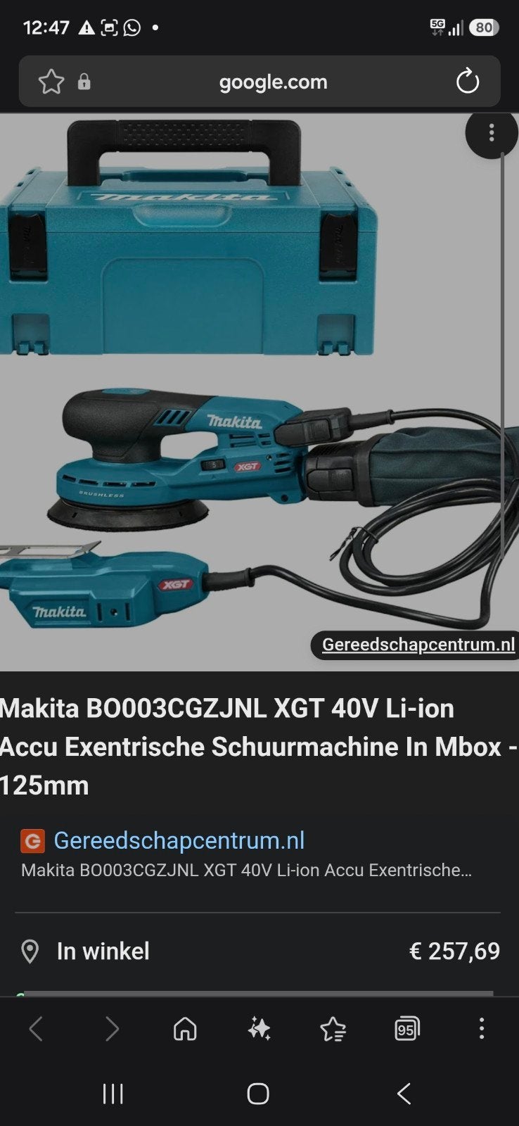 Makita BO003CGZJNL XGT 40V Accu Excentrische Schuurmachine, Doe-het-zelf en Verbouw, Ophalen of Verzenden, Zo goed als nieuw, Excentrische schuurmachine
