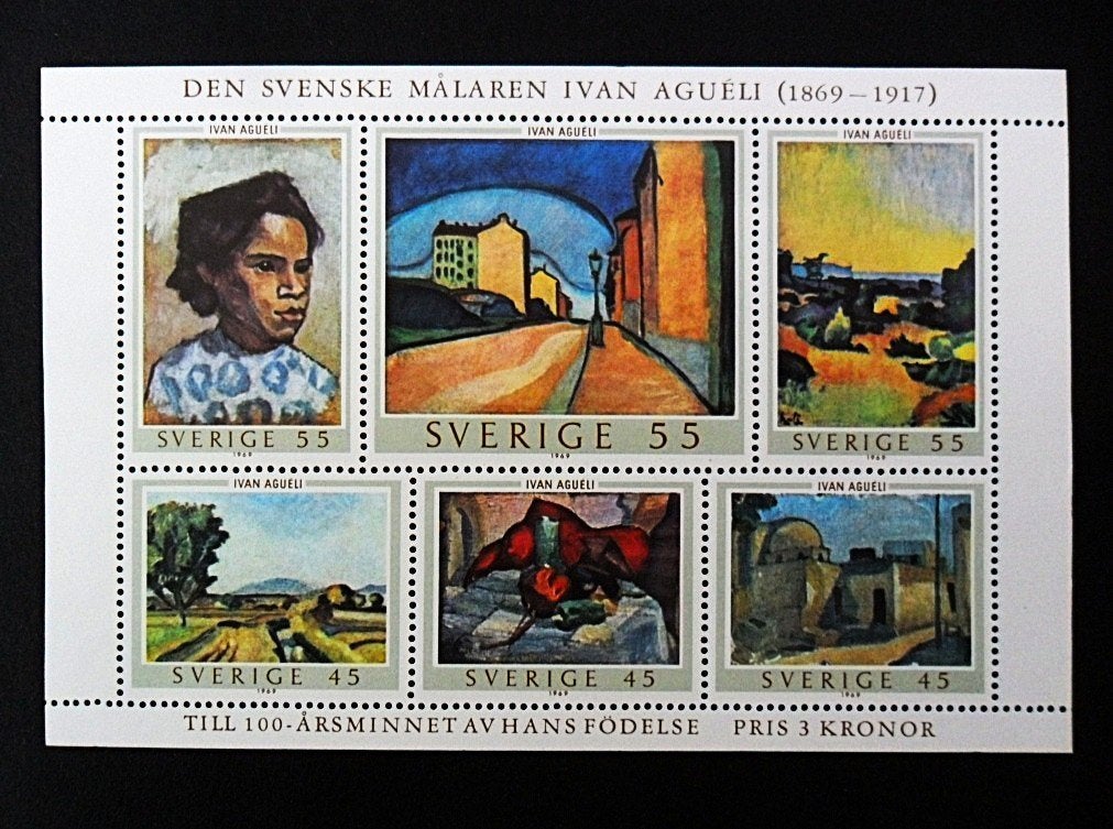 Zweden - schilderkunst Blok 6 zegels - schilder Ivan Aguéli, Ophalen of Verzenden, Postfris, Overige thema's