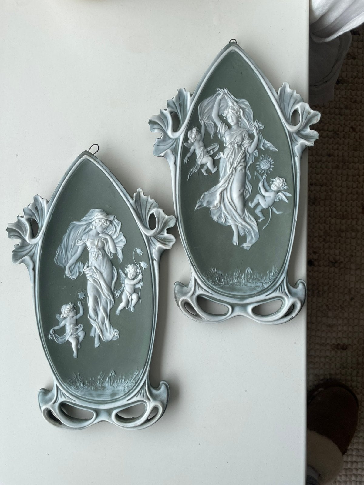 Antiek Paar Art Nouveau Wandplaquettes(25cm) Jugendstil 1900, Ophalen of Verzenden