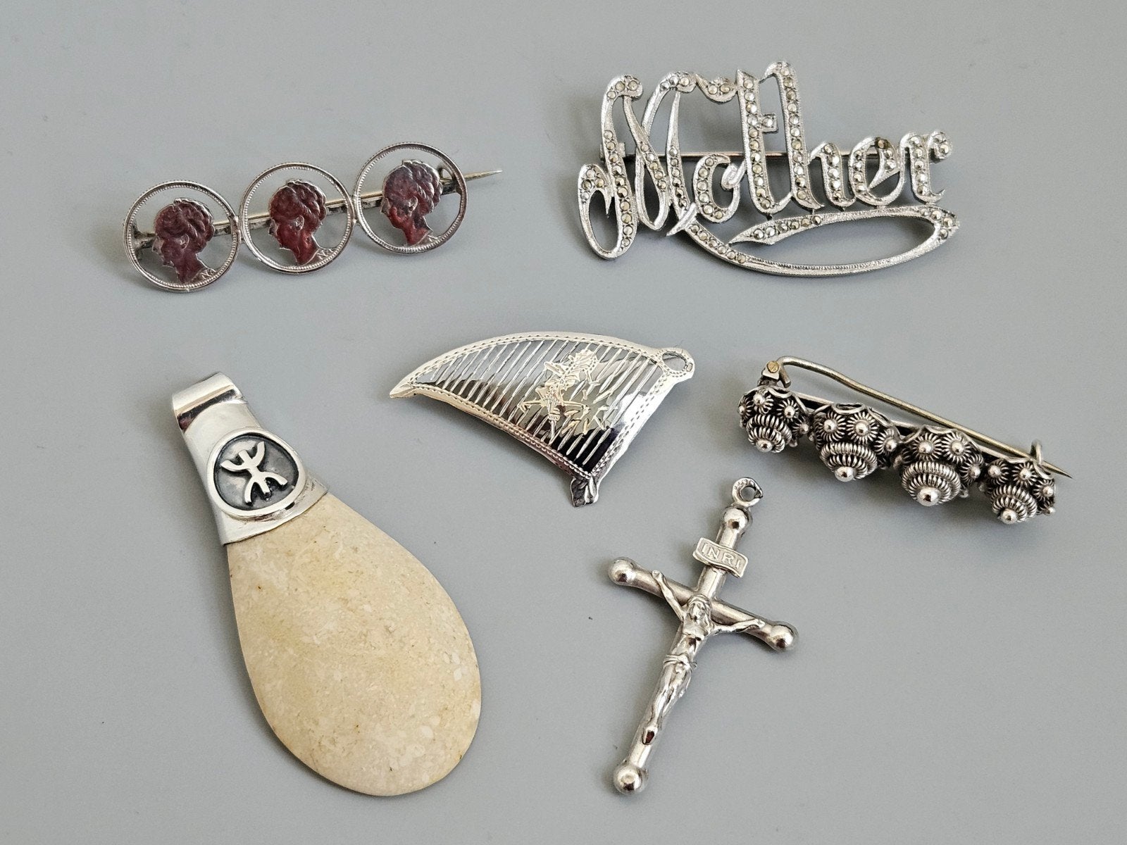 Antiek zilveren sieraden,  zes stuks, Sieraden, Tassen en Uiterlijk, Antieke sieraden, Ophalen of Verzenden, Zilver