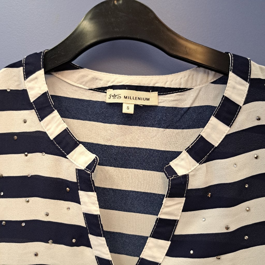 Scherpe Prijs! Gestreepte blouse J&S Millenium S/M nr 49583, JS Millenium, Blauw, ., Ophalen of Verzenden