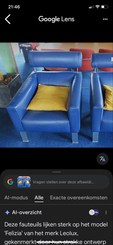 Leolux Felizia Stijl Fauteuil - Blauw Leer, Huis en Inrichting, Ophalen of Verzenden, Gebruikt, Leer, 75 tot 100 cm