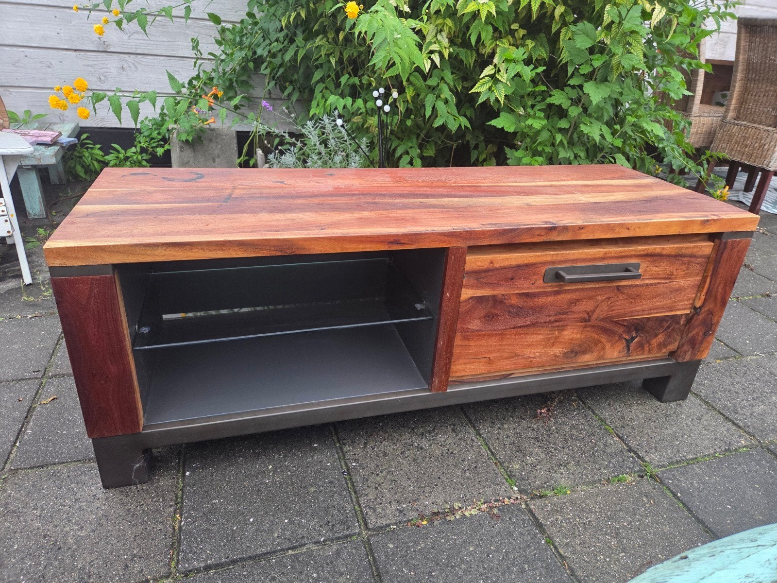 Mango houten tv kastje, Ophalen, Gebruikt, 100 tot 150 cm, Minder dan 100 cm