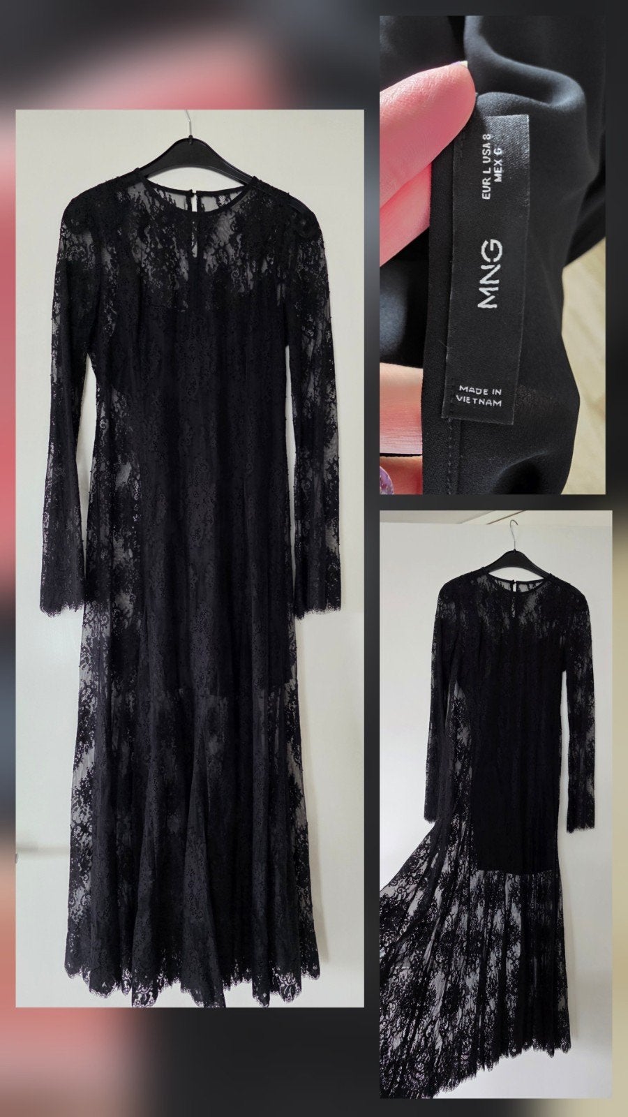 MNG Zwarte Kanten Maxi Jurk - Maat L, Kleding | Dames, Ophalen of Verzenden