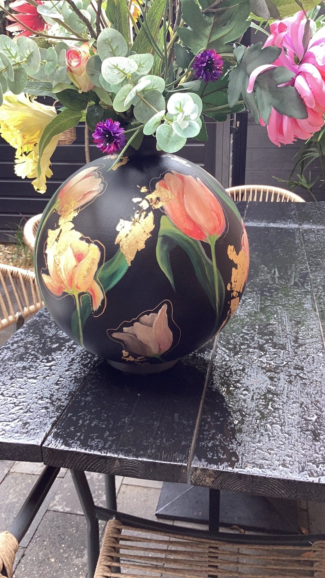 Bloemen vaas compleet met bloemen, Ophalen, Zo goed als nieuw