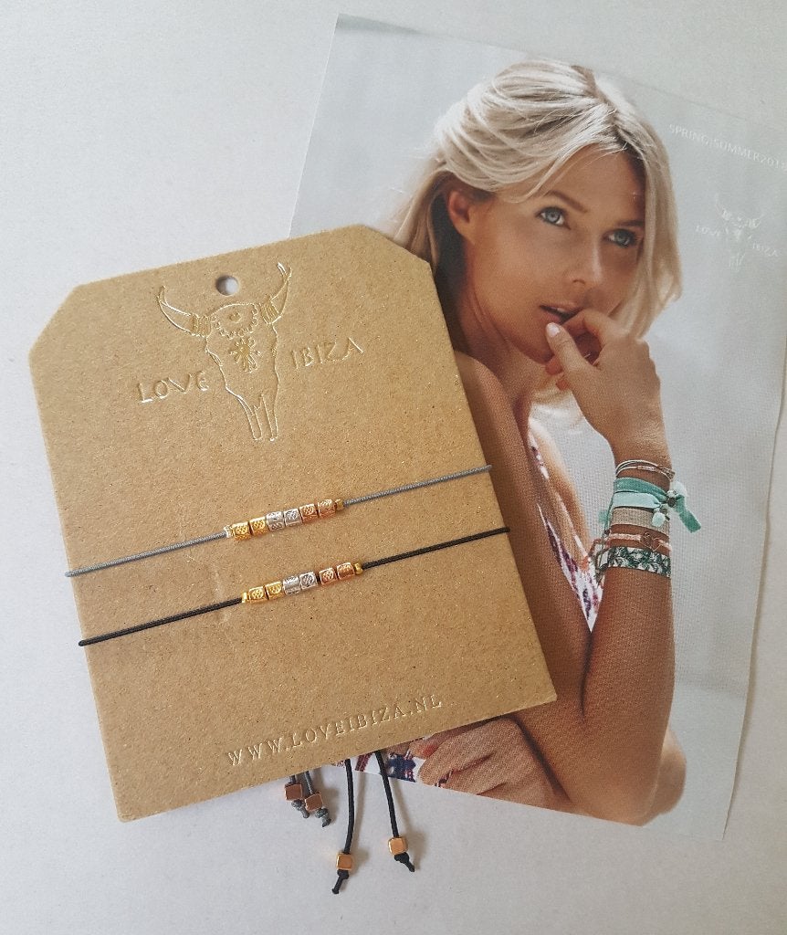 2 Fine Bracelets van Love Ibiza. Grey - Black., Verzenden, Zwart, Nieuw, Elastiek