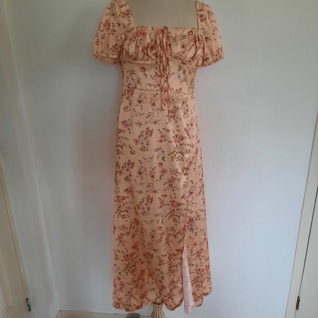 Made in Italy jurk zalm oranje met bloemen maat S - nieuw-, Maat 38/40 (M), Made in Italy, Nieuw, Oranje
