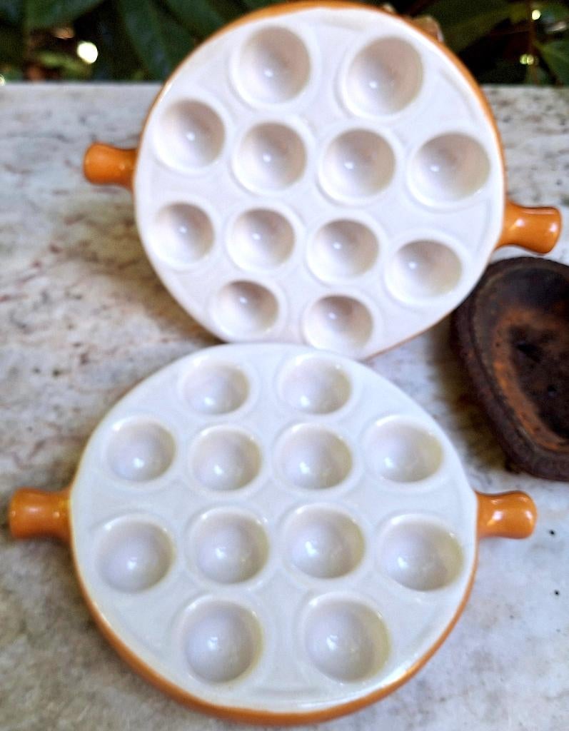 Vintage franse escargot oven schalen 2 x, Emile Henry, Ophalen of Verzenden