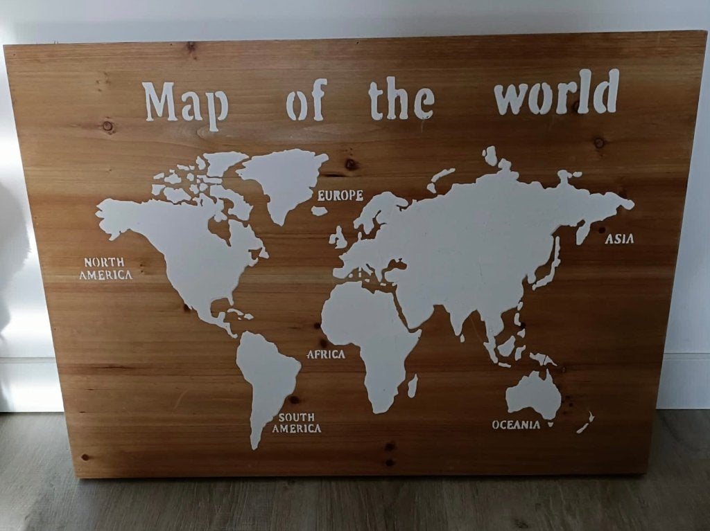 GELIJK OPHALEN! Houten wereld schilderij/ wanddecoratie!, Ophalen, Losse elementen, Overige kleuren, Zo goed als nieuw