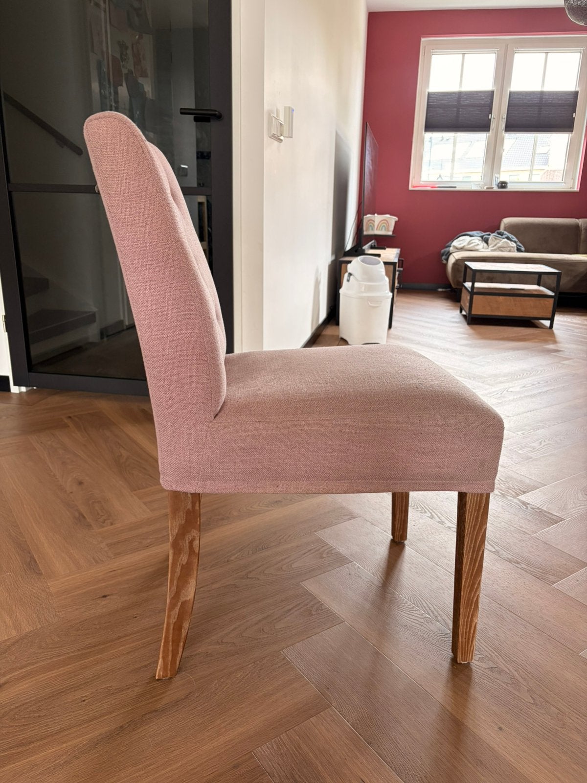 6 zachtroze eetkamer stoelen, Ophalen, Gebruikt, Overige kleuren, Stof