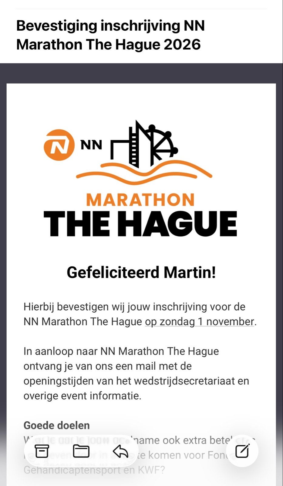 Ticket marathon Den Haag te koop incl grote locker!, Eén persoon