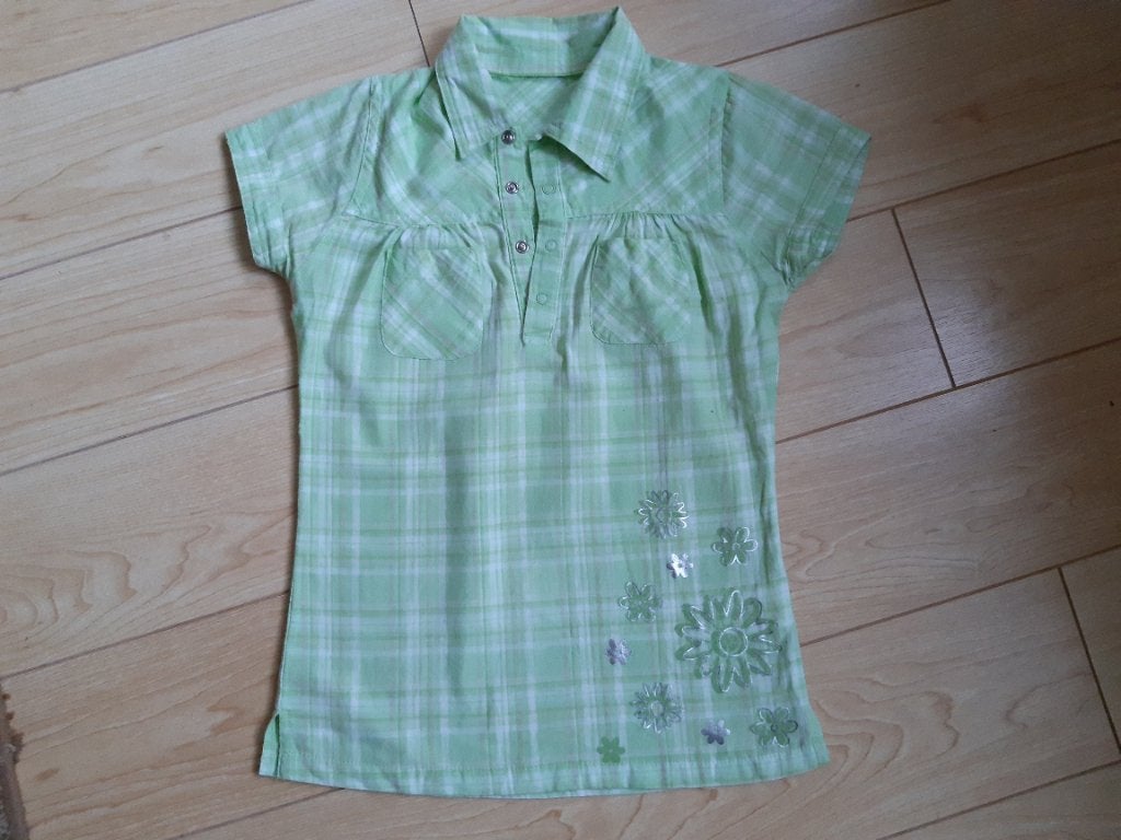 Leuk geruit groen blousje met korte mouwen, Kinderen en Baby's, Ophalen of Verzenden, Gebruikt, Meisje, Overhemd of Blouse