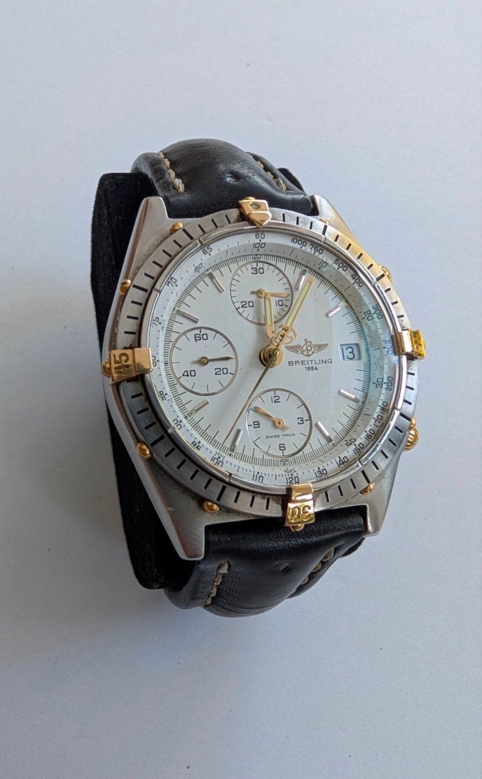 Breitling Chrono Date met witte wijzerplaat ook set mogelijk, Ophalen of Verzenden