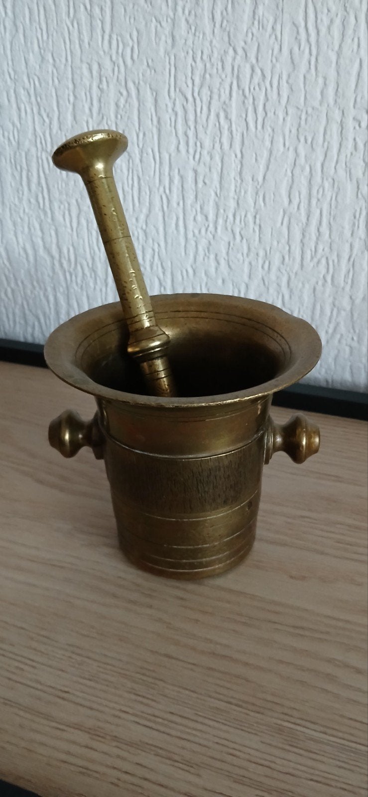 Antieke koperen vijzel met stamper, Ophalen of Verzenden