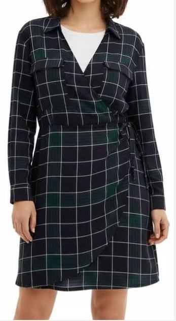 wikkeljurk blouse jurk marine blauw groen wit ruiten 44, Bonprix, Blauw, Maat 42/44 (L), Nieuw