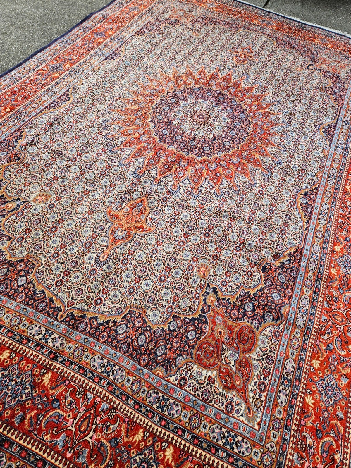 Vintage handgeknoopt perzisch tapijt moud 392x260, Info@SlatsAntiek.nl, Tweedehands, Perzisch, 200 cm of meer