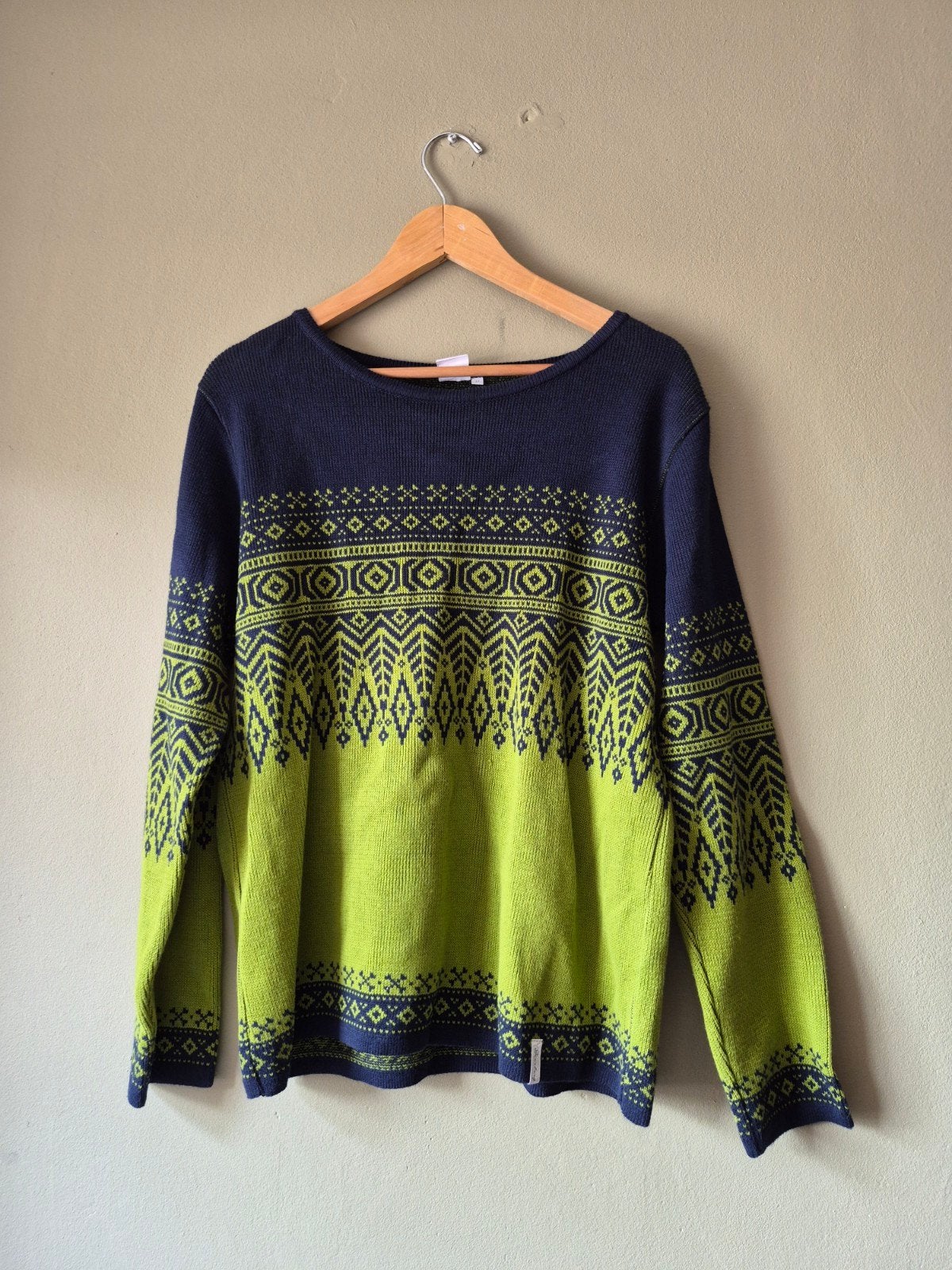 Deerberg Vintage Grandpa Sweater M - Groen/Blauw 100% Katoen, ScotsPine, Vintage, Ophalen of Verzenden, Scotspineofficial@gmail.com