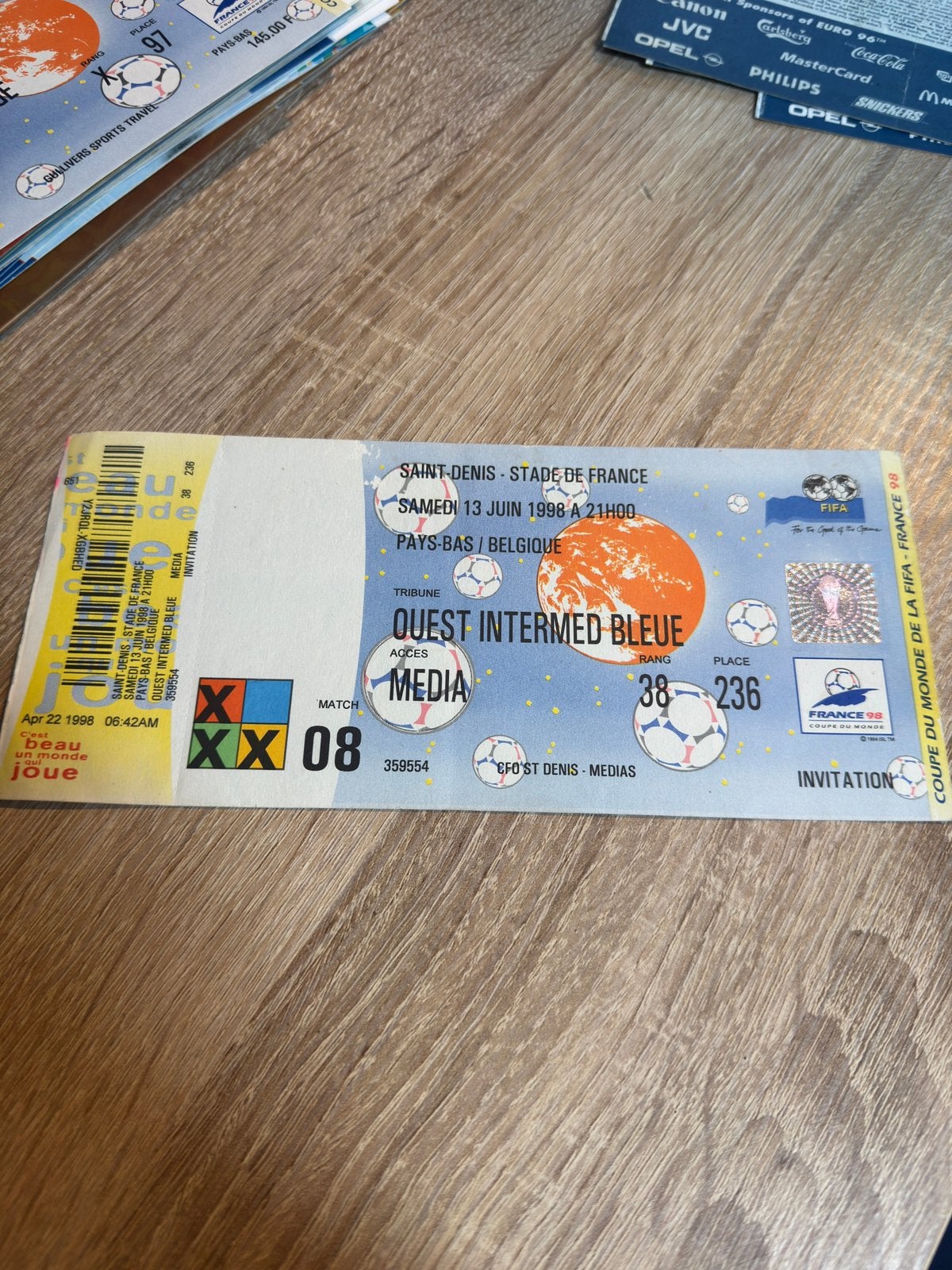 WK98 Nederland - België Ticket, Ophalen of Verzenden, Gebruikt, Overige binnenlandse clubs