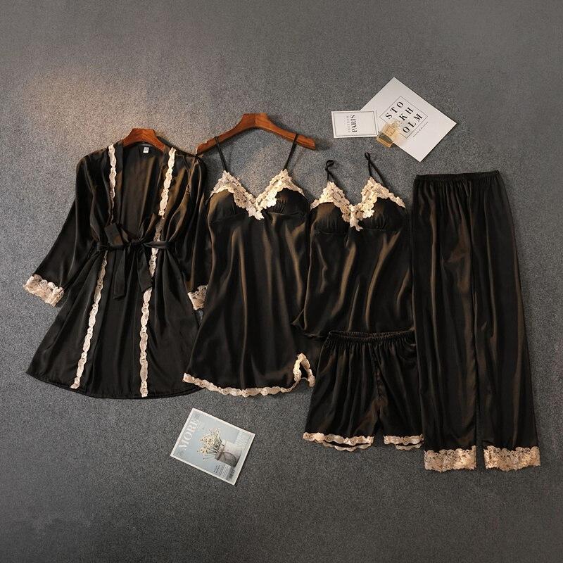 Zwarte dames nachtjapon met kant kimono ochtendjas babydoll, Verzenden, Zwart, Nachtkleding