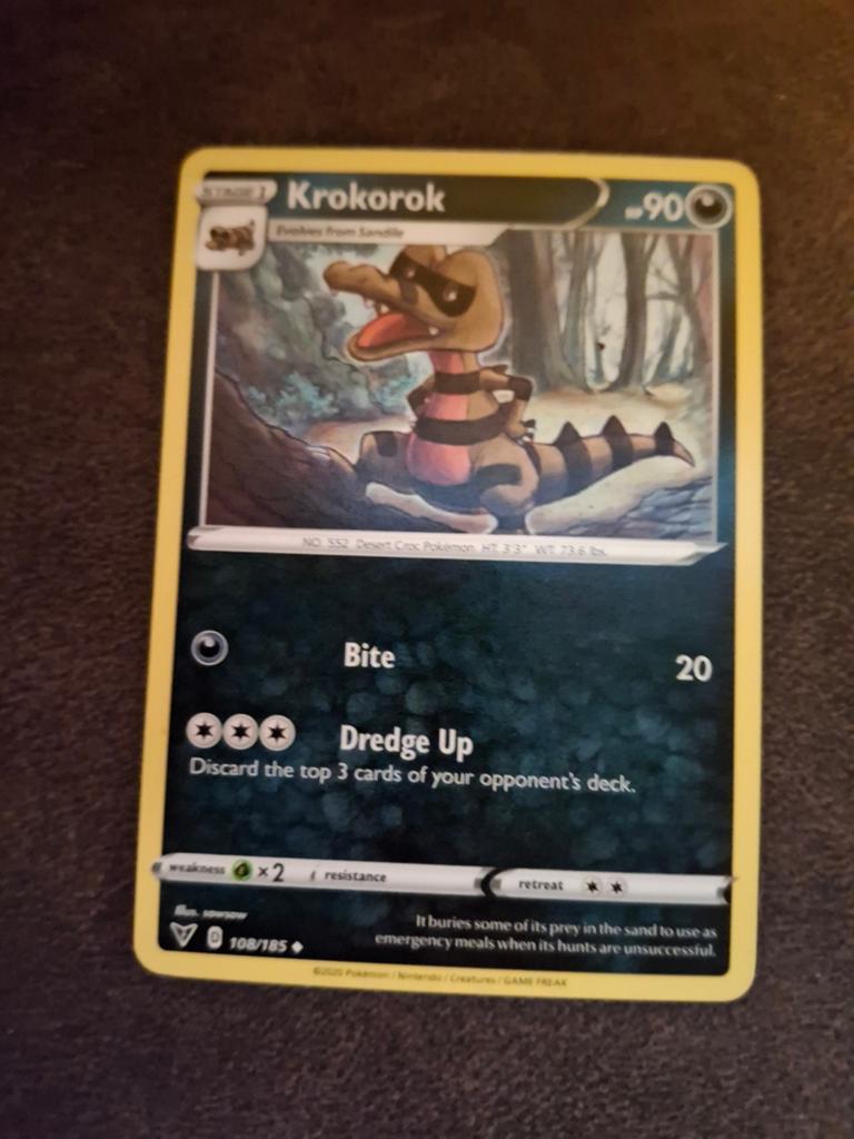 Krokorok Pokémon kaart (108/185) - Zo goed als nieuw, Ophalen of Verzenden, Zo goed als nieuw, Losse kaart