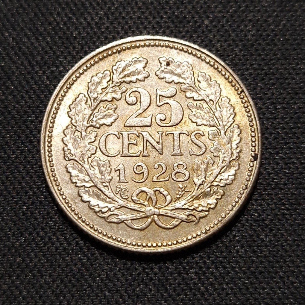 25 cent 1928, Postzegels en Munten, Munten | Nederland, Verzenden, Zilver, 25 cent, Koningin Wilhelmina