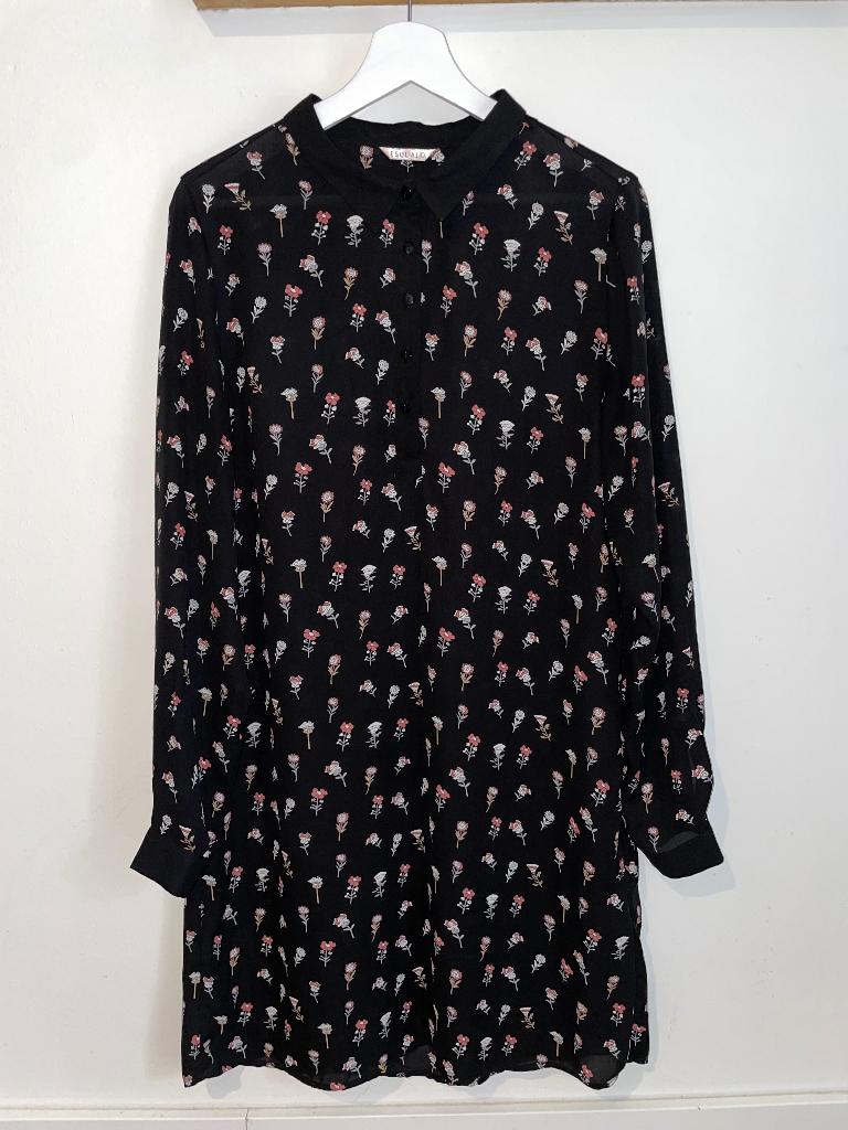 ESQUALO dames zwart bloemen blouse tuniek jurk mt L, Kleding | Dames, Zwart, Maat 42/44 (L), Esqualo, Ophalen of Verzenden