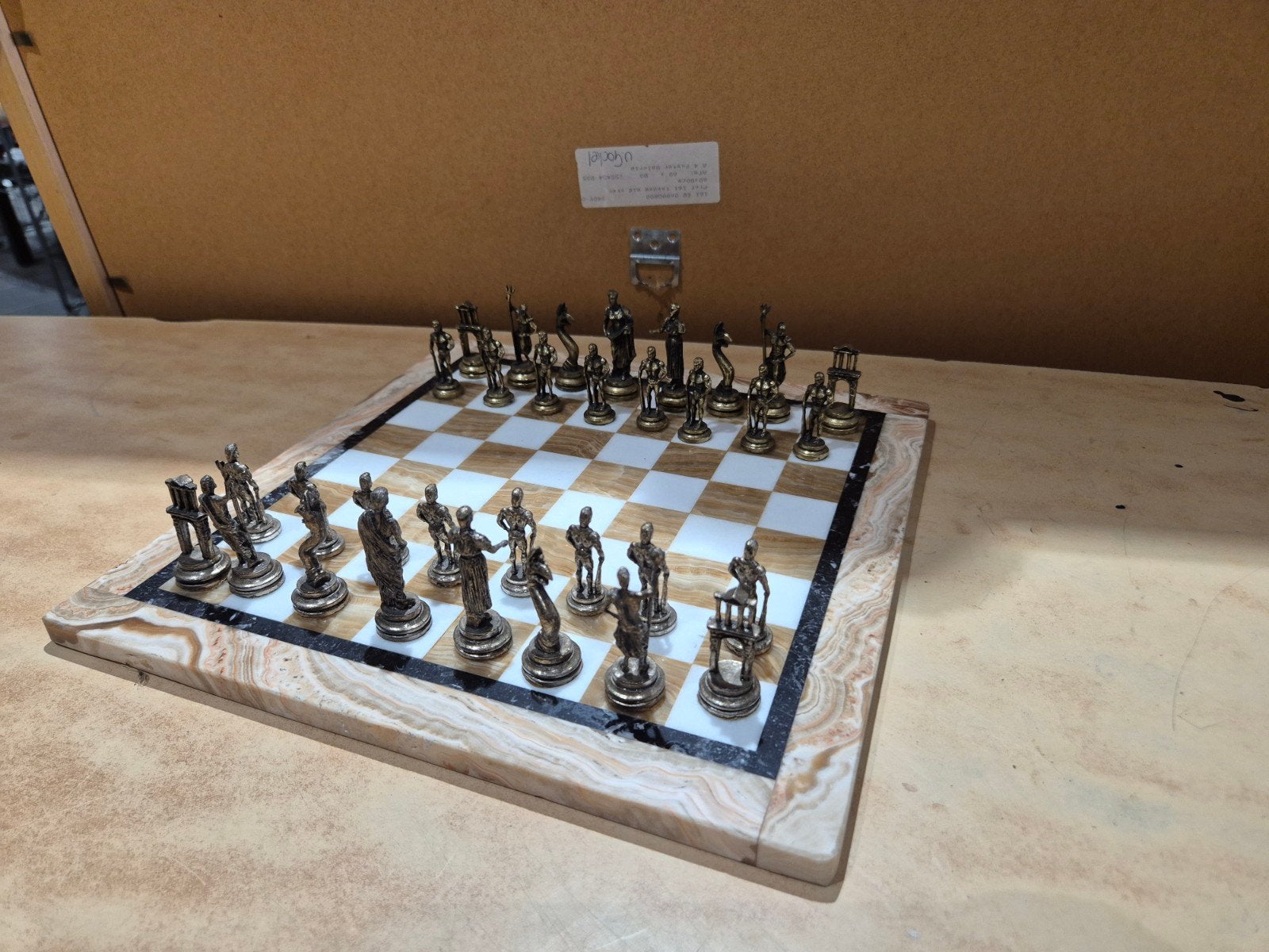 Schaakspel onyx met vergulde en verzilverd tinfiguren, Ophalen of Verzenden, Onbekend, Onbekend, Onbekend