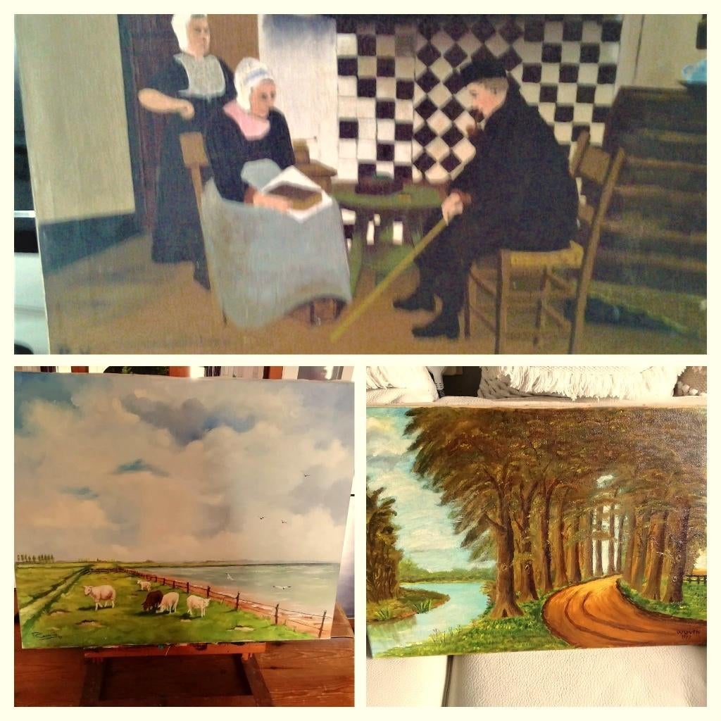 Schilderij klassiek schapen gesigneerd Castelijn en Ven '77, Ophalen of Verzenden