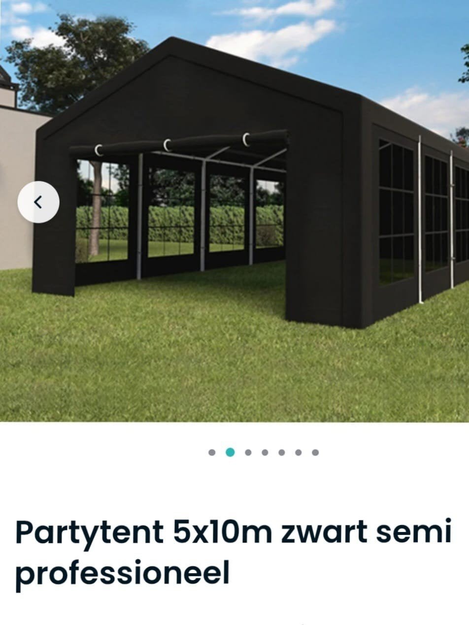 Zwarte partytent. 5x10 meter., Ophalen, Opvouwbaar, Partytent, Zo goed als nieuw
