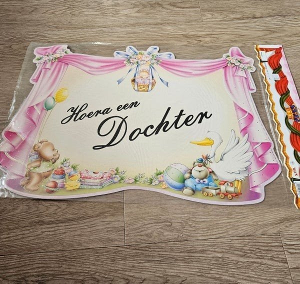 Geboortebord Hoera een Dochter - Roze Decoratie, Onbekend, Nieuw, Ophalen of Verzenden, Onbekend