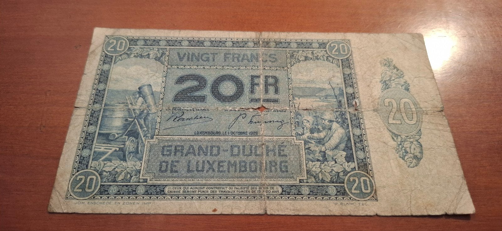Zeldzaam 20 Franken biljet Luxemburg 1925, Ophalen of Verzenden, Los biljet