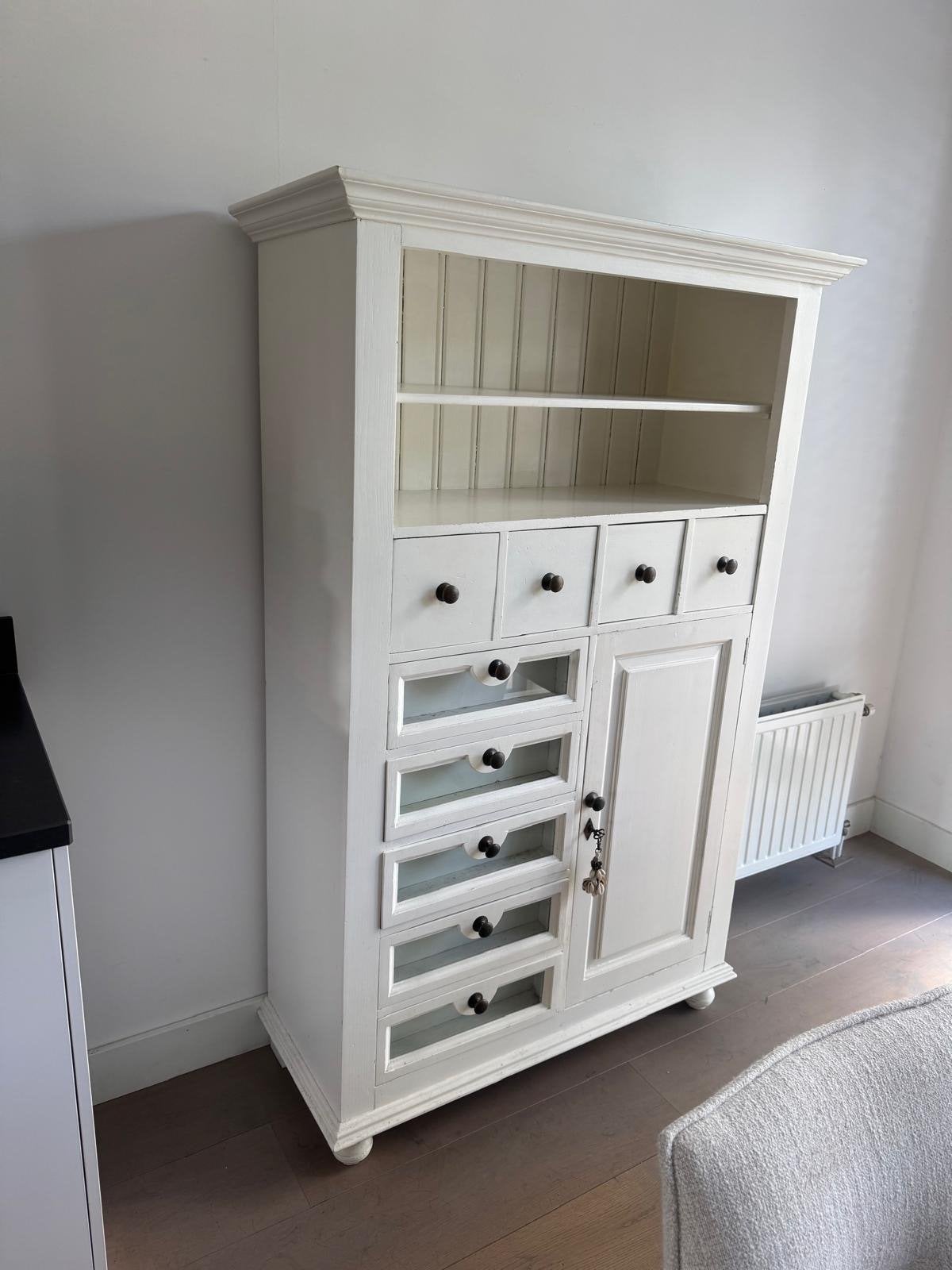 Witte Kast met Lades en Deur - Landelijke Stijl, Huis en Inrichting, Ophalen, Gebruikt, 50 tot 100 cm, Met lade(s)