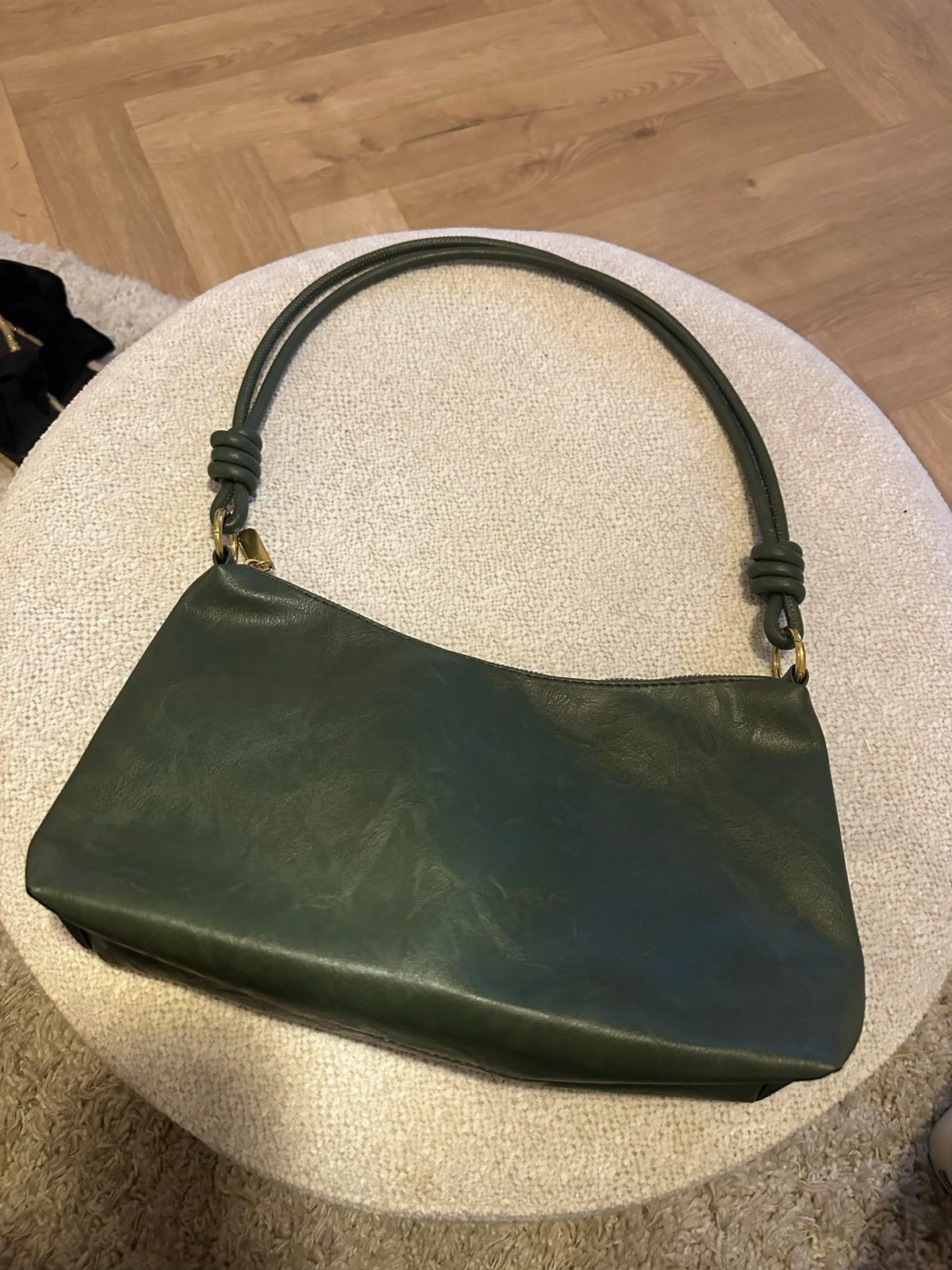 Retro Groene Leren Schoudertas - Vintage Handtas, Ophalen of Verzenden, Gebruikt, Groen, Handtas