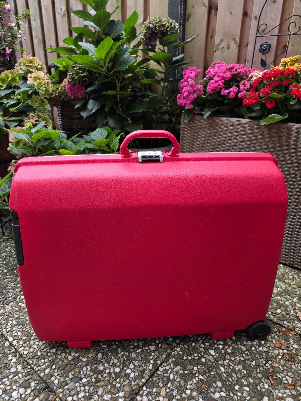 Rode Samsonite koffer met wieltjes, Gebruikt, Hard kunststof, Minder dan 35 cm, Ophalen
