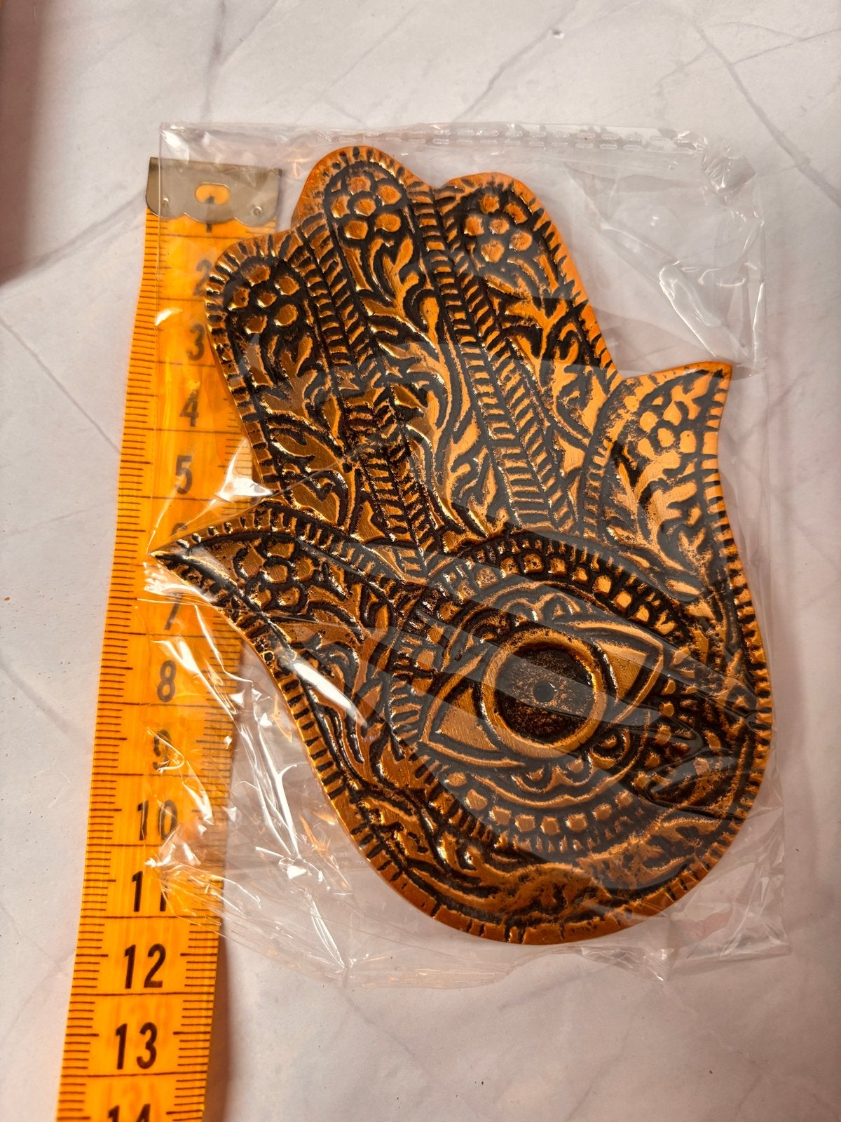 Gouden aluminium wierookhouder - Hand van Fatima, Huis en Inrichting, Nieuw, Ophalen of Verzenden, Oosters, Goud