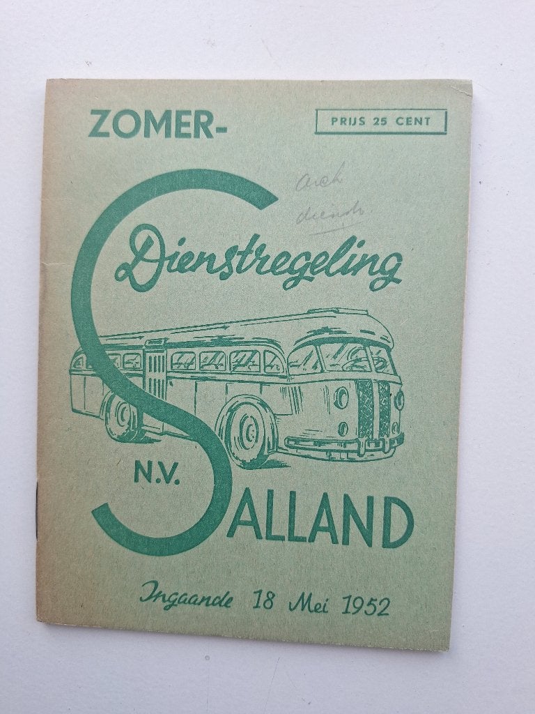 SALLAND DEVENTER ZOMERDIENSTREGELING INGAANDE - 18 MEI 1952, Ophalen of Verzenden, Gebruikt, Bus of Metro, Boek of Tijdschrift