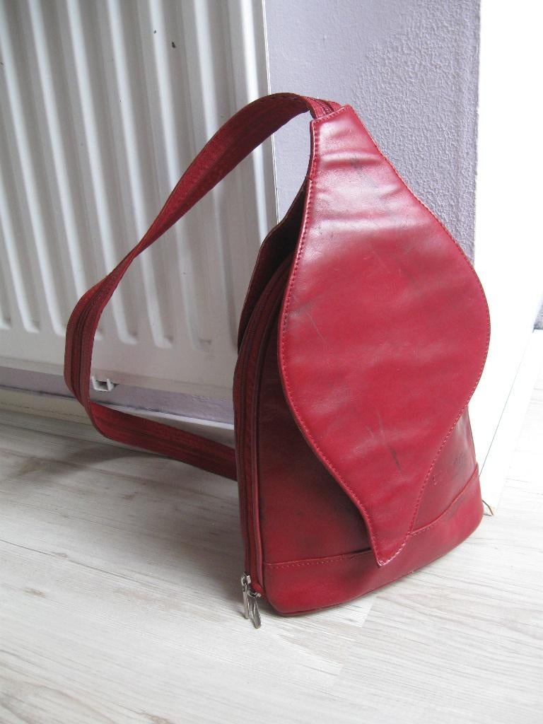 VERA PELLE rood leren rugtas leuk model!, Ophalen of Verzenden, Gebruikt, Rood, Overige typen