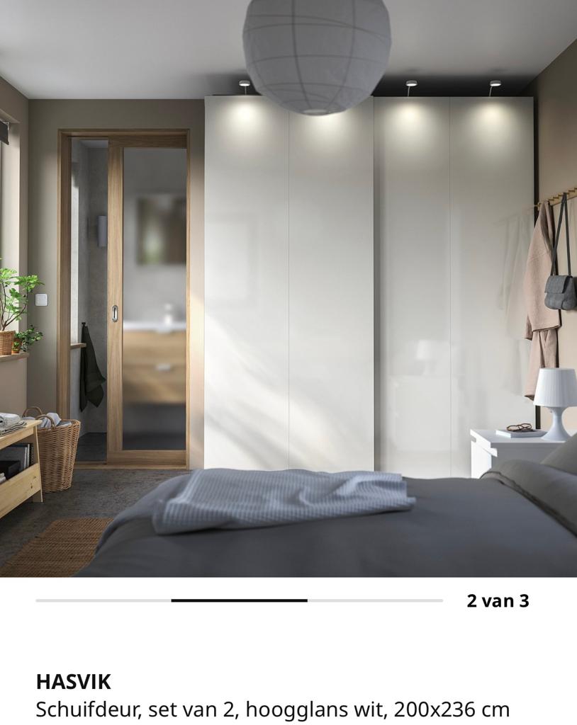 IKEA HASVIK schuifdeuren hoogglans wit 200x236 & 150x236, Ophalen, Zo goed als nieuw, 150 tot 200 cm, 200 cm of meer