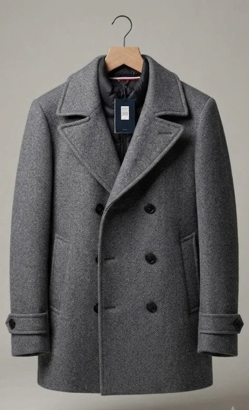 Tommy Hilfiger wollen peacoat – grijs visgraat, maat L, Kleding | Heren, Ophalen of Verzenden, Nieuw, Grijs