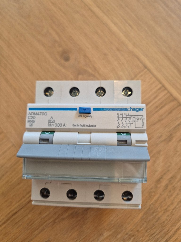 Hager Aardlekautomaat ADM470G C20 4-polig, Ophalen of Verzenden, Zo goed als nieuw, Hager, Aardlekautomaat