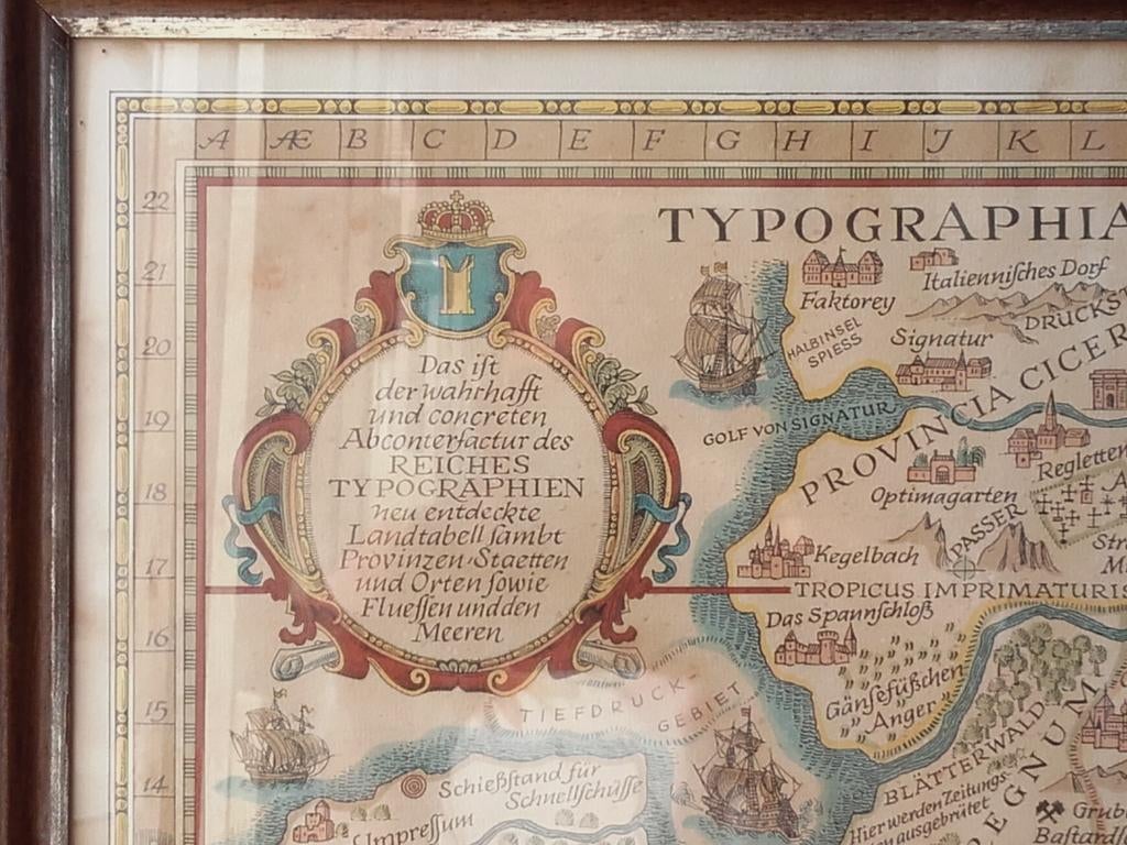 Mooie zeldzame ingelijste fantasie landkaart uit Duitsland., Ophalen